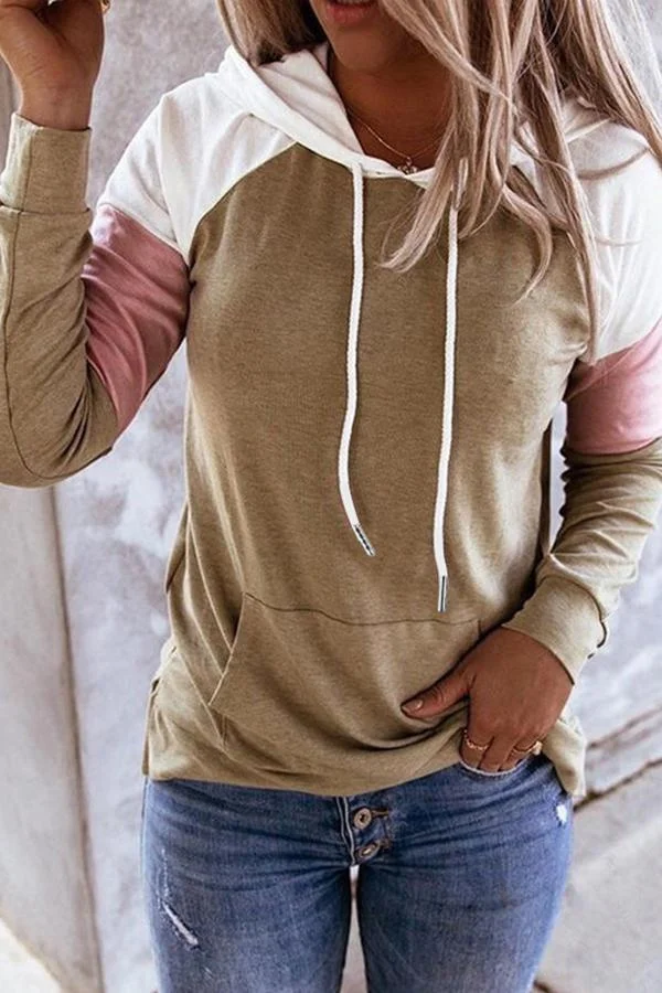 Color Block Long Sleeve Hooded Sweatshirt-Allyzone-Allyzone