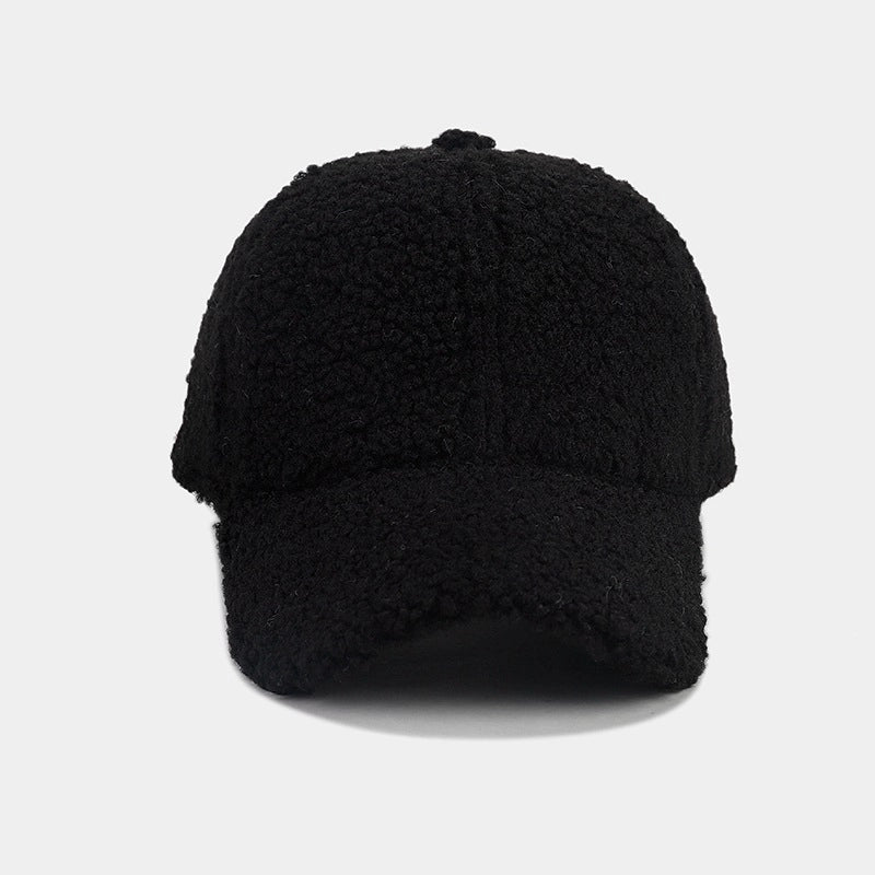 Autumn And Winter New Thickened Lamb Wool Solid Color Curved Brim Peaked Cap Women’s Simple Fashion Warm Baseball Cap Men’s Hat Fashion