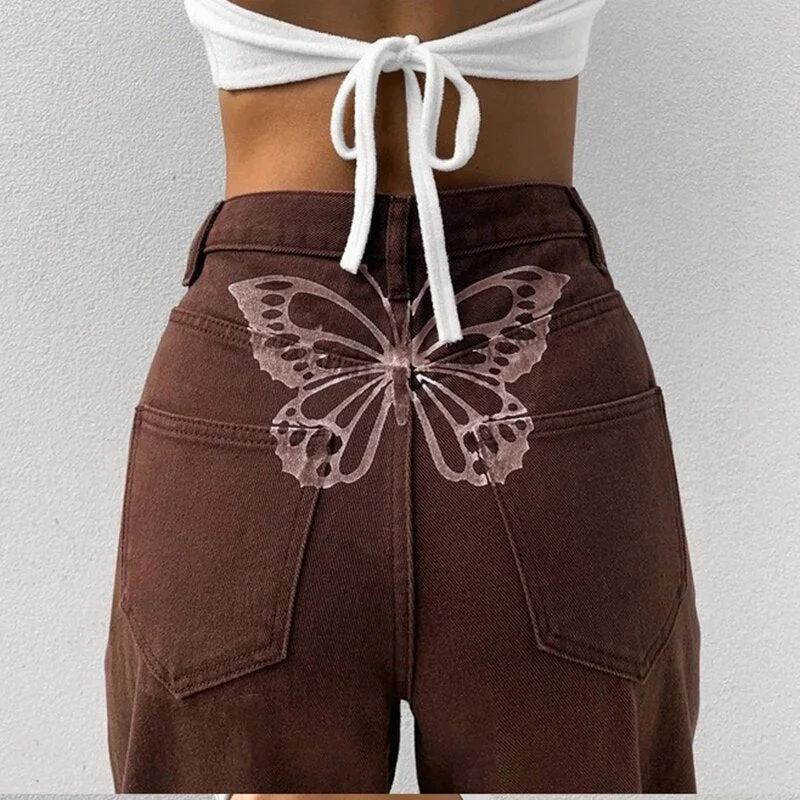 Graduation Gifts  Fashion Pants Solid Color High Waist Printed Jeans Vintage Streetwear Jean Shorts Women Straight Leg Jeans