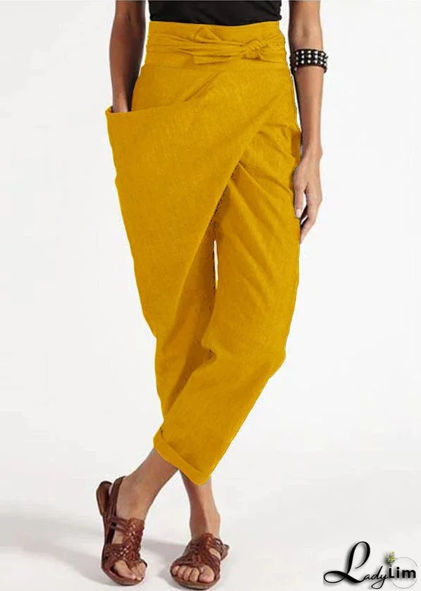 Handmade Red asymmetrical design High Waist Cotton Harem Summer Pants