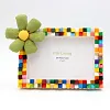 Daisy Flower DIY Building Block Photo Frame Kit,Creative Handmade Assembled Photo Frame Handmade Craft Gift Home Tabletop Display Decor