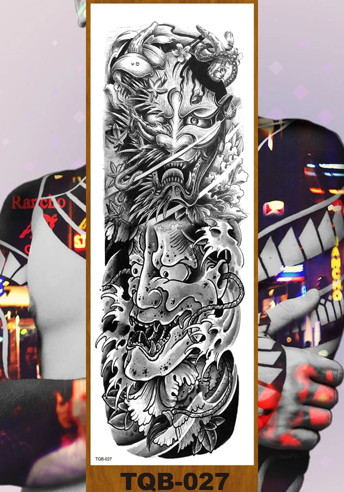 Full Flower Arm Temporary Tattoo Sticker Man Woman Body Leg Fake Tatoo Skull Night Demon Grim Reaper Good and Evil Waterproof