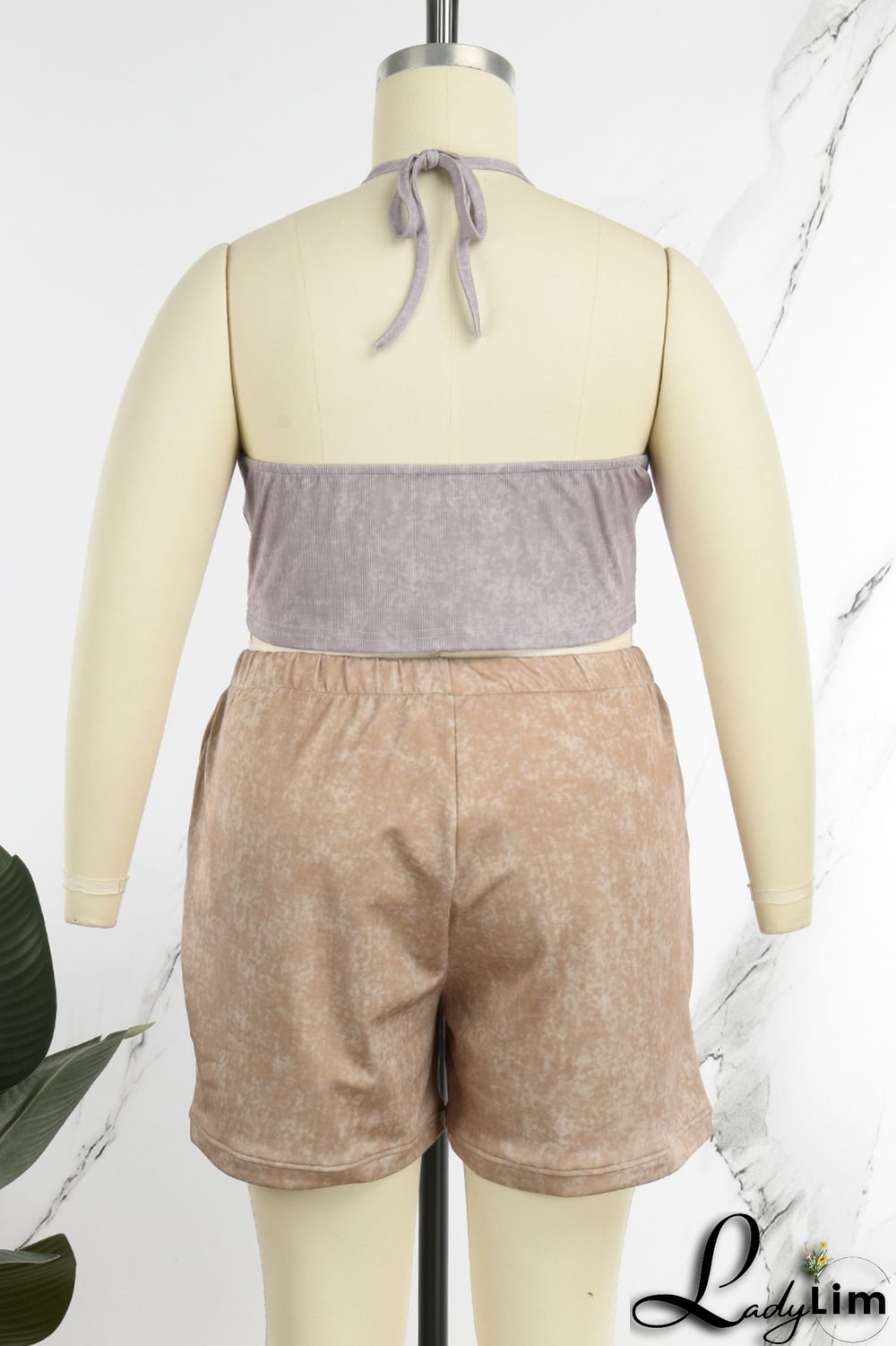 Rose Red Casual Print Patchwork Spaghetti Strap Plus Size Two Pieces