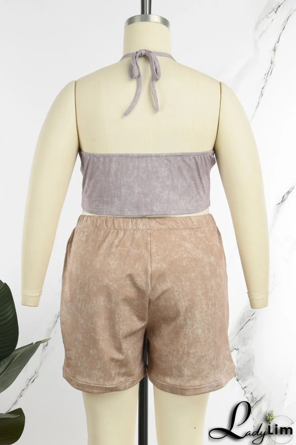 Rose Red Casual Print Patchwork Spaghetti Strap Plus Size Two Pieces