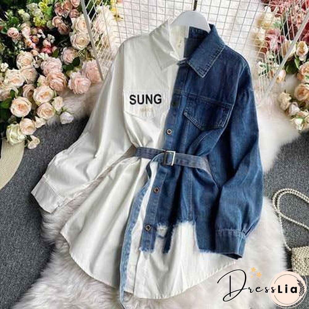Women's Blouse Autumn Long Sleeve Shirt Tops Jeans Patchwork Plaid Blouses Elegantes Blusas para mujer Slim Shirt Dress