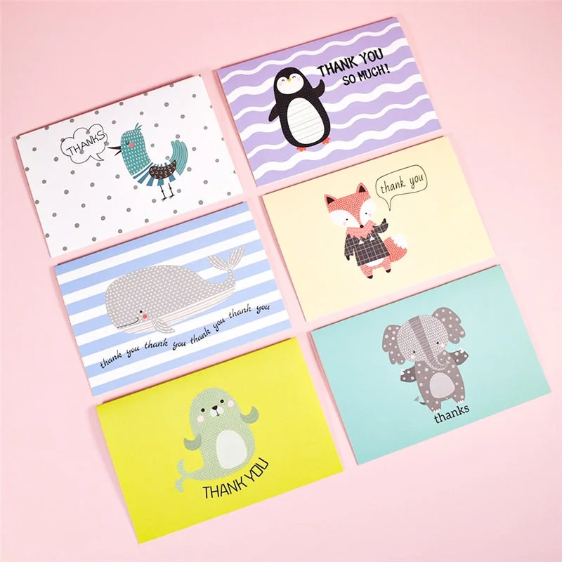 Thank You Cards with Envelopes 6x4 Note Card Cute Animals Blank Inside Thanksgiving Day Business Birthday Greeting Cards