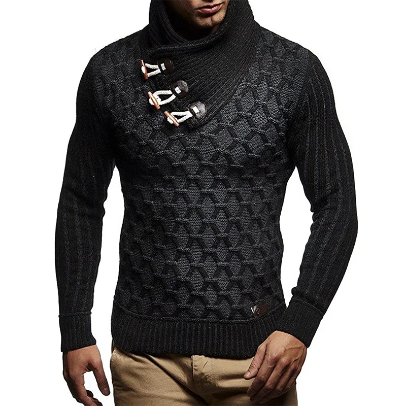 Wongn Wongn Men's Autumn And Winter Wish Explosive Leather Buckle Turtleneck Knit Jumper Sweater Man