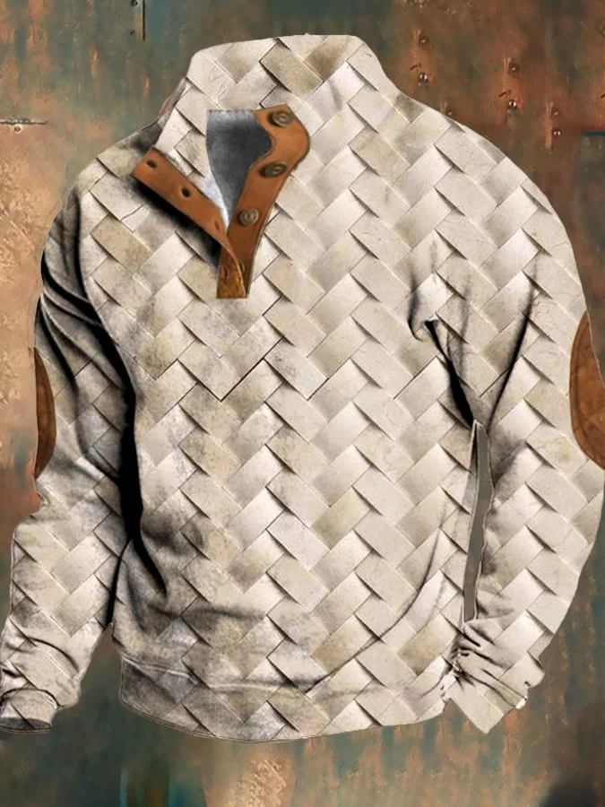 Men's Retro Casual Textured Textured Printed Fleece Sweatshirt ​