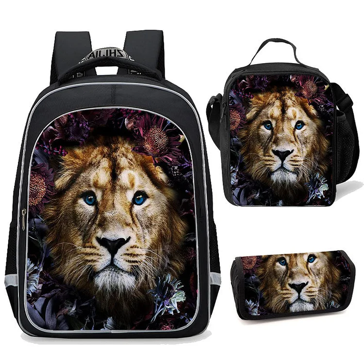 MayouLove Kids Lion Backpack Set with Lunch Box Pencil Case 3 in 1-Mayoulove