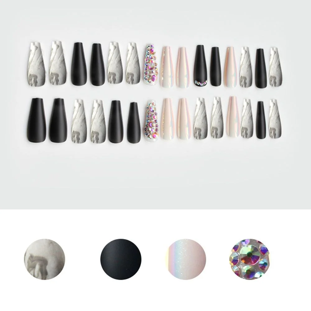 24/30Pcs Pink Leopard Designs False Nails French Long Coffin Artificial Fake Nail Fashion Full Cover Nail Art Tips Press on Nail-Nail Inspo