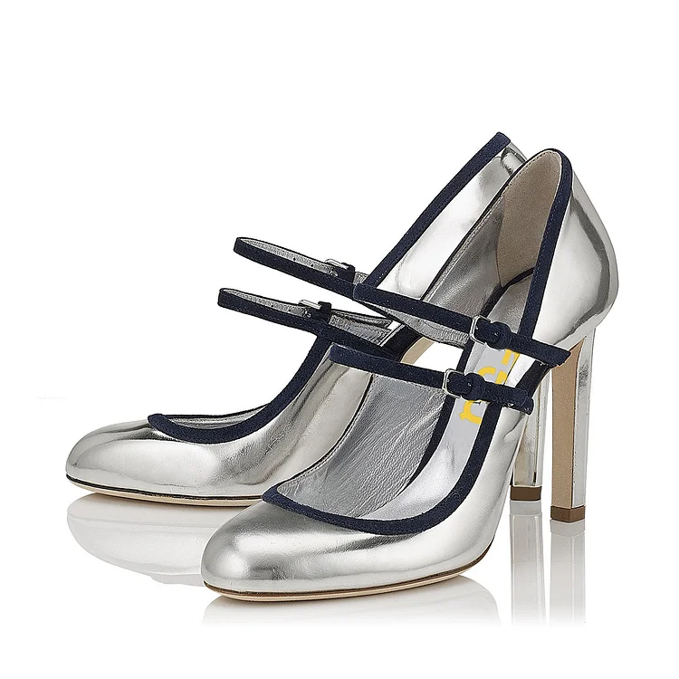 Women's Silver Stiletto Mary Jane Vintage Heels |FSJ Shoes