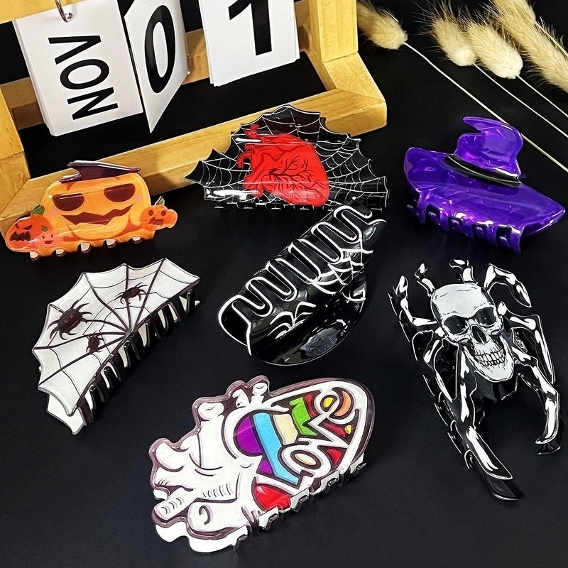 Halloween Hip-Hop Funny Women’s Pumpkin Skull Acetic Acid Sheets Hair Claws