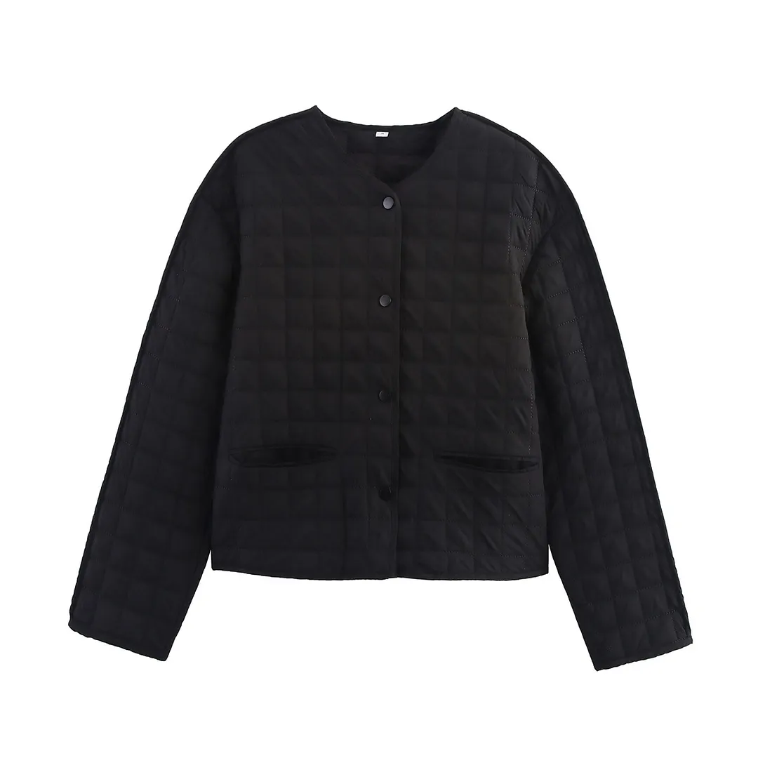 Nigikala Nigikala Women's Clothing 2025 Winter Round-Neck Long-Sleeved Single-Row Buckle-Tlip Cotton Coat Women A15064