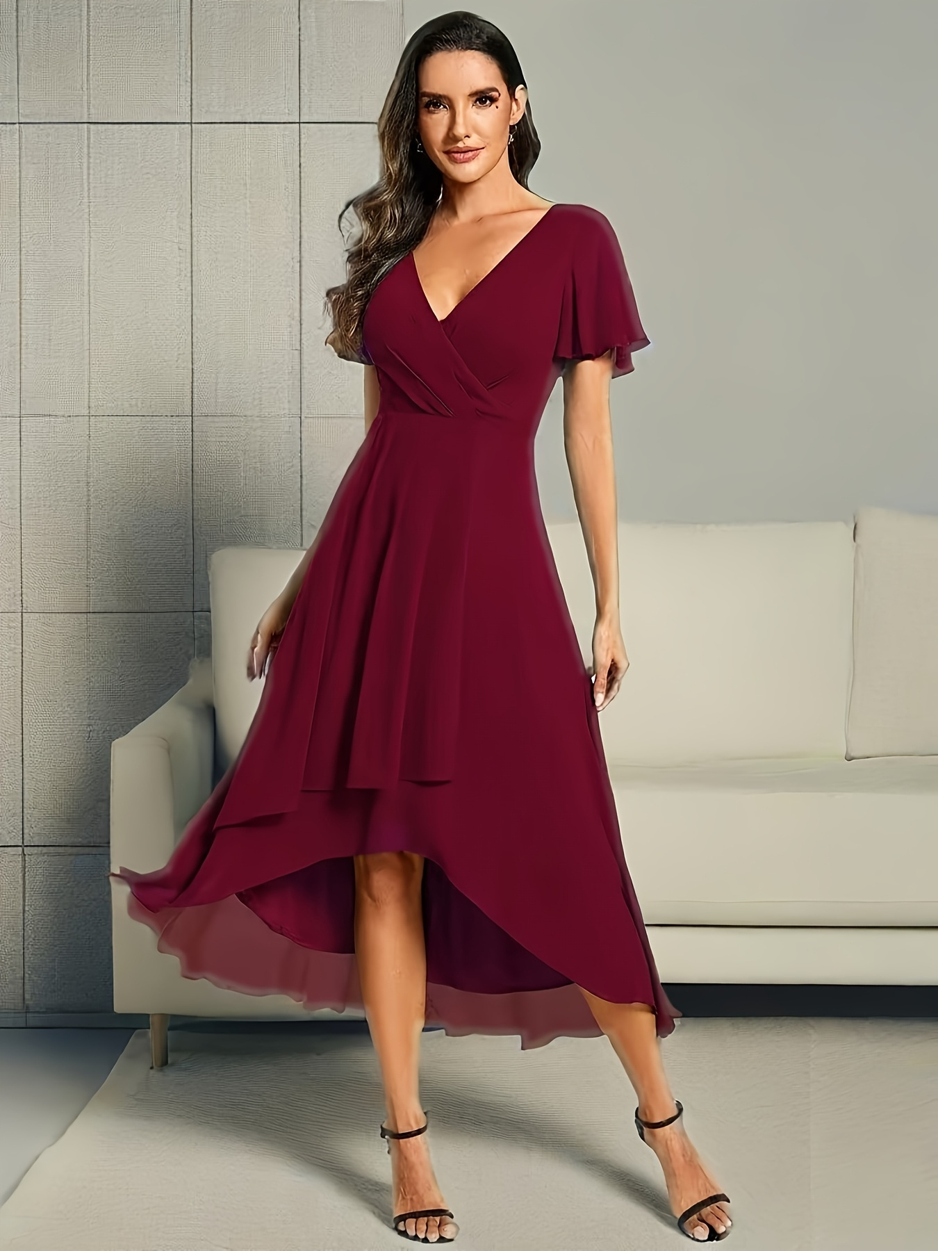 Women&lsquo;s Elegant Mint Green Party Dress - Formal Evening Gown with V-Neck, Slim Fit Flared Hem, Machine Washable Chiffon Wedding & Party Dress for Women - Perfect for Galas, Proms, Business Events - Soft Flowing Formal Attire, Gala Outfit