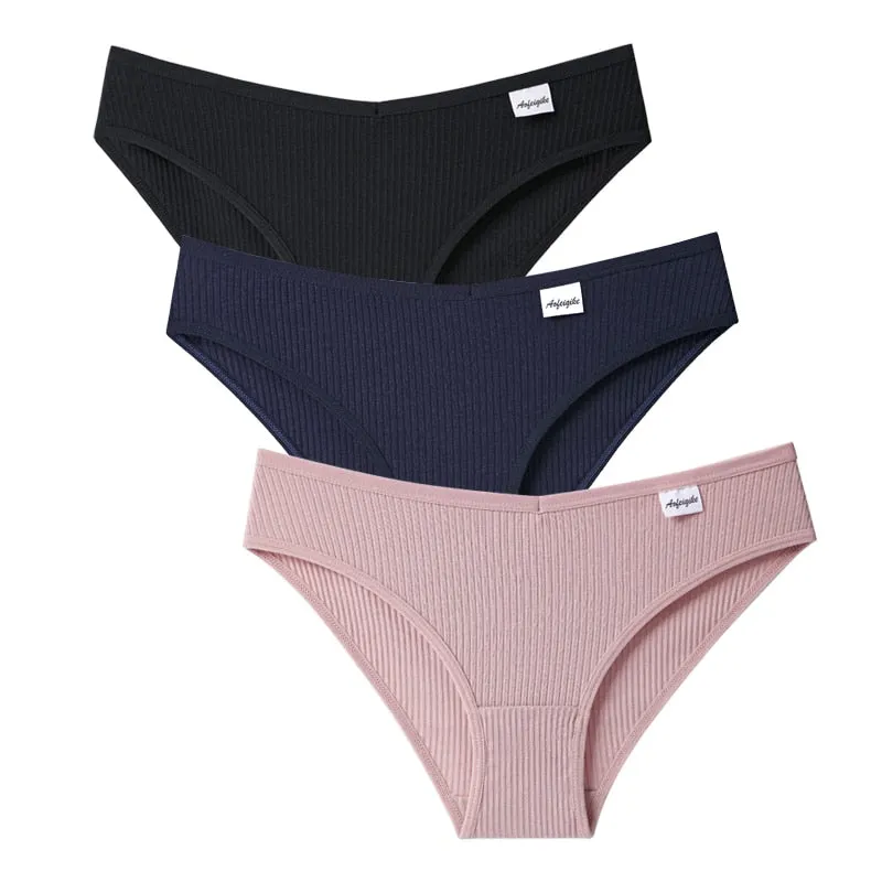V Waist Cotton Panties Women Underpants Female Underwear Low-Rise Simplicity Lingerie Ladies Comfort Skin-friendly Briefs 3PCS