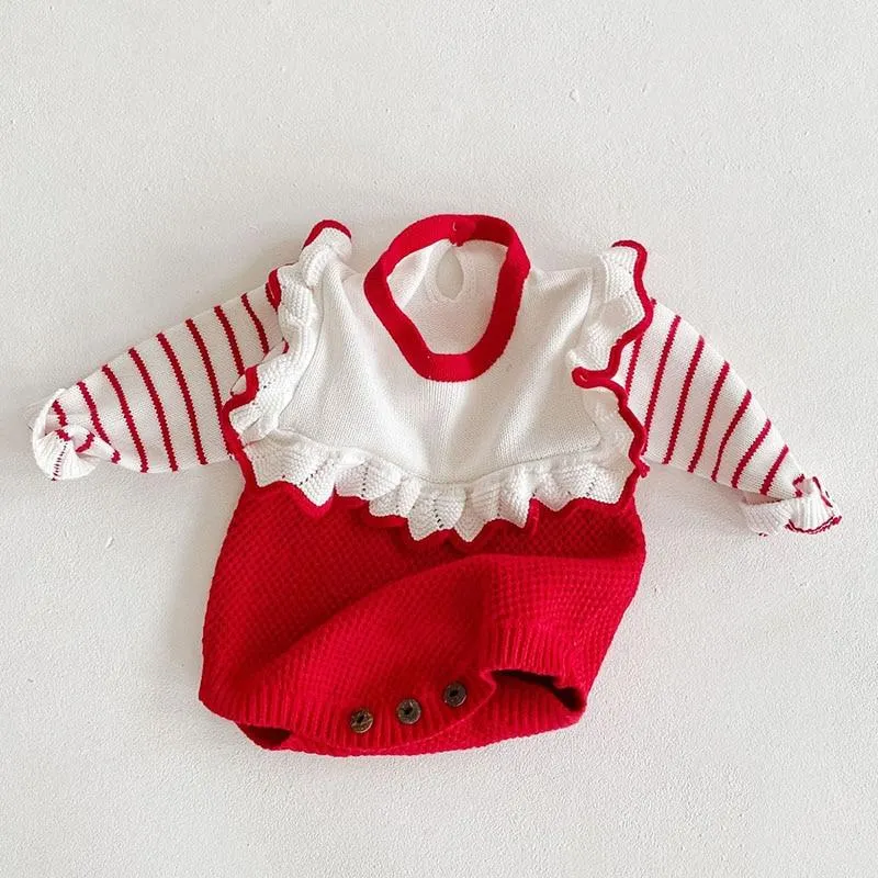 Cute Autumn Winter Infant Baby Girls Bowknot Rompers Clothing Kids Girl Long Sleeve Knit Rompers Clothes