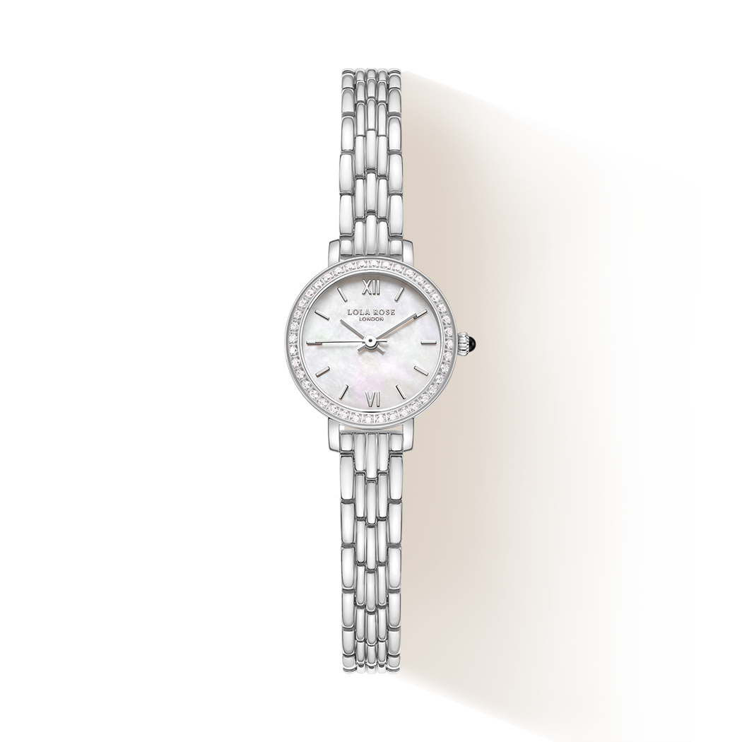 LOLA ROSE Watch: Mother-of-pearl Watch With Zircon White Gold Tone Strap