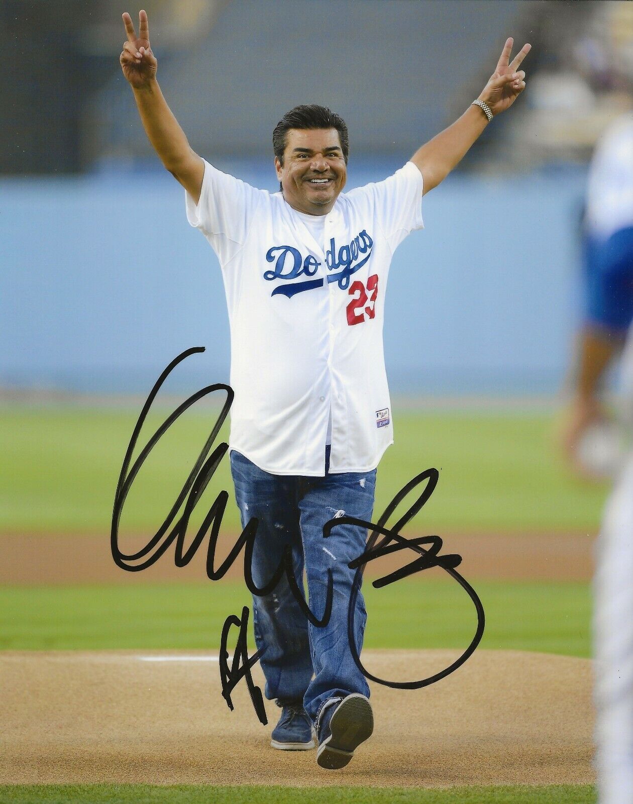 George Lopez comedian REAL hand SIGNED Photo Poster painting #1 COA Dodgers First Pitch