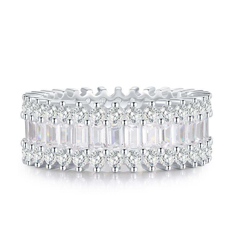 MIKAMU Jewelry S925 Silver Luxurious Three-Layer Full Micro-Set Diamond Ring for Women - Everyday Elegance