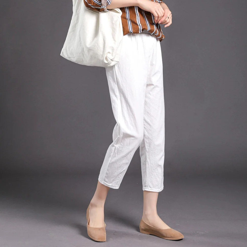 Smiledeer Spring and summer new cotton loose casual solid color cropped pants