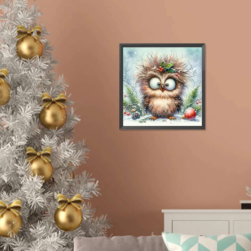 Diamond Painting - Full Round Drill - Christmas Owl(Canvas|30*30cm)