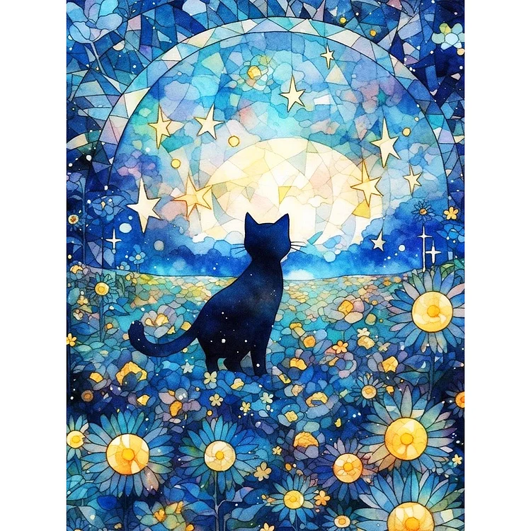Starry Sky And Cat 30*40CM (Canvas) Full Round Drill Diamond Painting gbfke