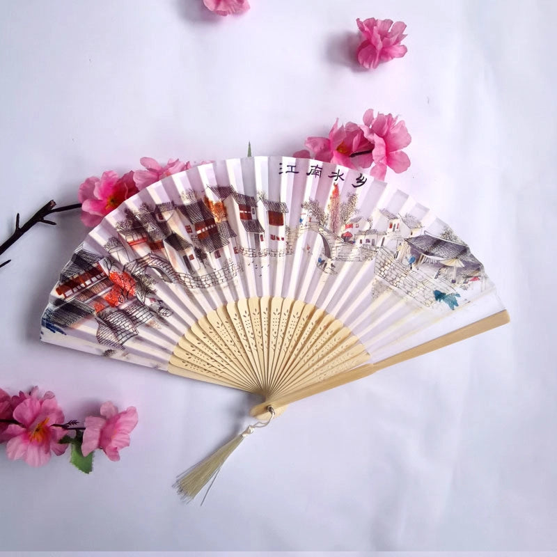 3 Pieces Ancient Style Folding Fan Female Classical Tassel Silk Fan Chinese Style Small Fan Portable Dance Craft National Fashion Fan Student Fan