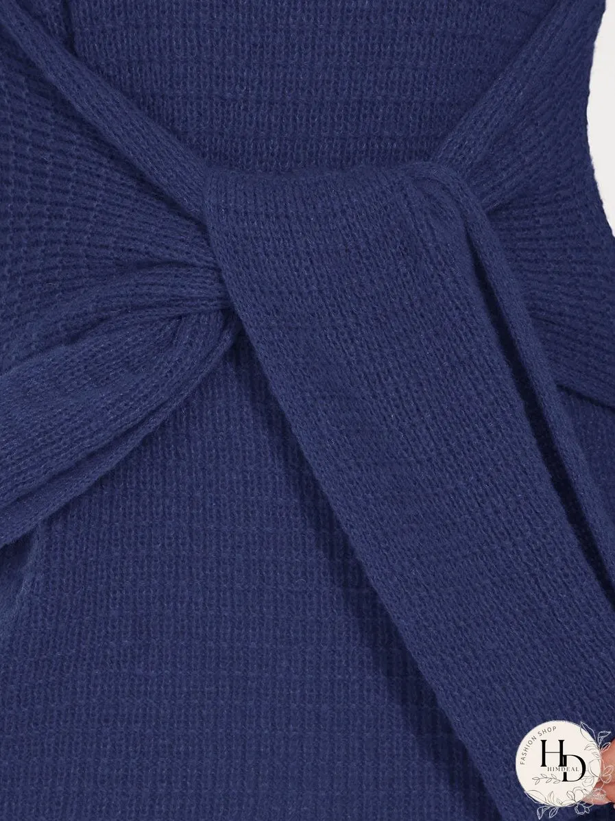 Fishtail Silhouette Sweater Dress With Belt
