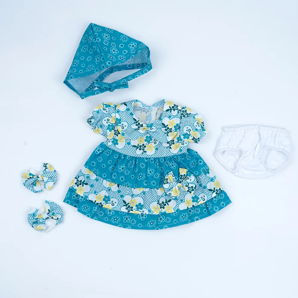 Blue floral dress 4-piece baby suit for 20 inch reborn baby doll