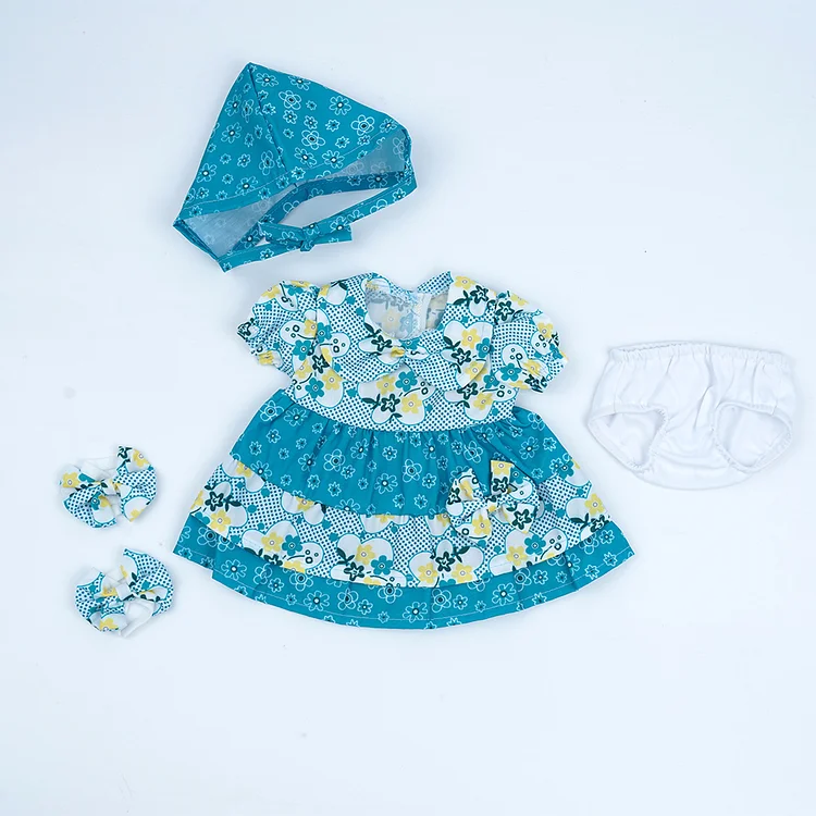 20 Inches Clothes Accessories Blue floral dress 4-piece Baby Suit for Reborn Baby Doll