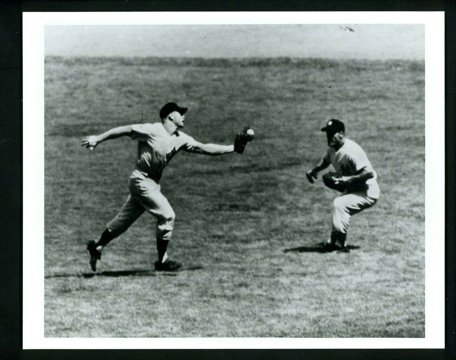 Mickey Mantle playing centerfield Hank Bauer 1950's Type IV Press Photo Poster painting Yankees