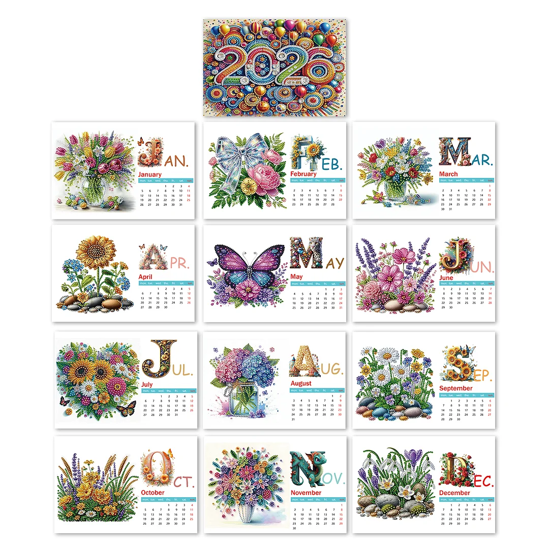 2026 Calendar Diamond Painting Kit DIY Diamond Art Desk Calendar for Home Office