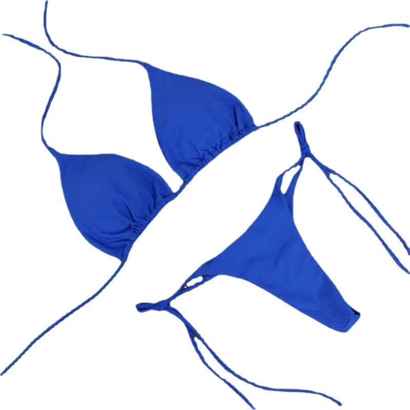 Churchf Hanging Neck Solid Three-Point Bikini Sexy Swimsuit Lady Split Strap Adjustable Multi-Color Swimsuit