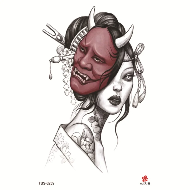Sdrawing Temporary Tattoo Sticker Dark Snake Tattoos Flower Tatoos Body Art Geisha Water Transfer Clavicle Arm Fake Tatto