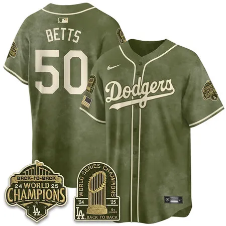 Youth Los Angeles Dodgers #50 Mookie Betts Olive New Era 2026 Armed Forces Day Jersey