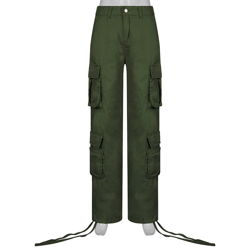 Rapcopter Ruched Big Pockets Cargo Jeans Retro Sporty Low Waisted Trousers Light Brown Fashion Streetwear Denim Joggers Women