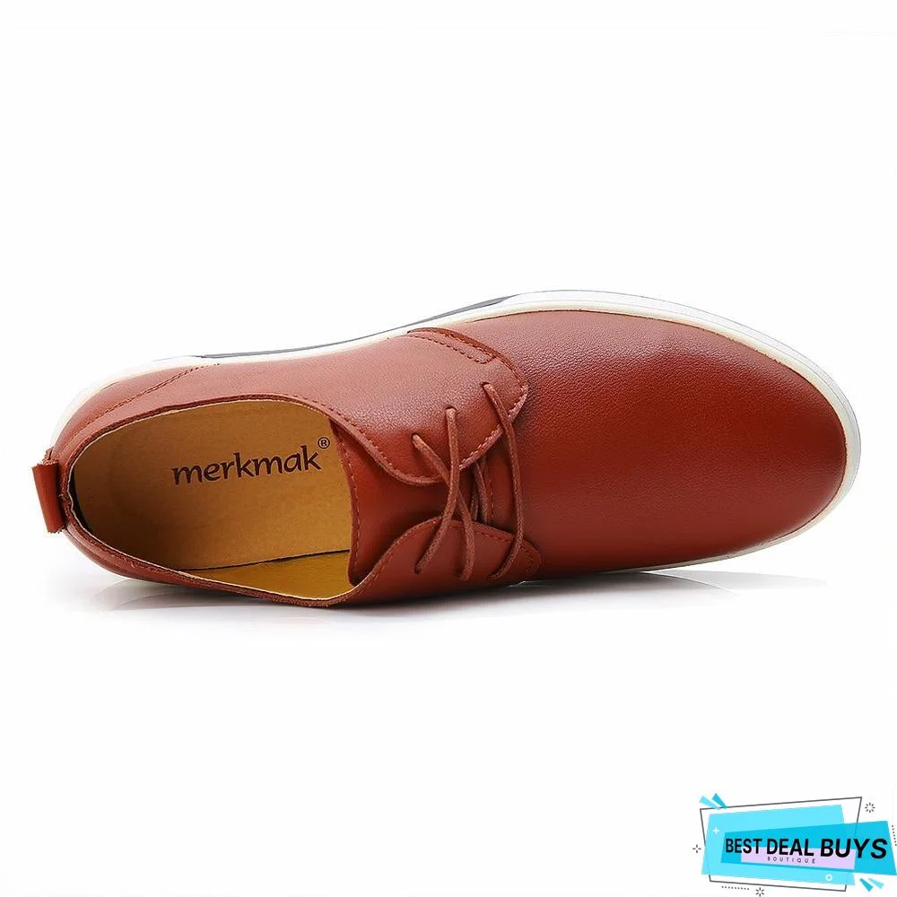 Men Shoes Casual Leather Fashion Trendy Black Blue Brown Flat Shoes