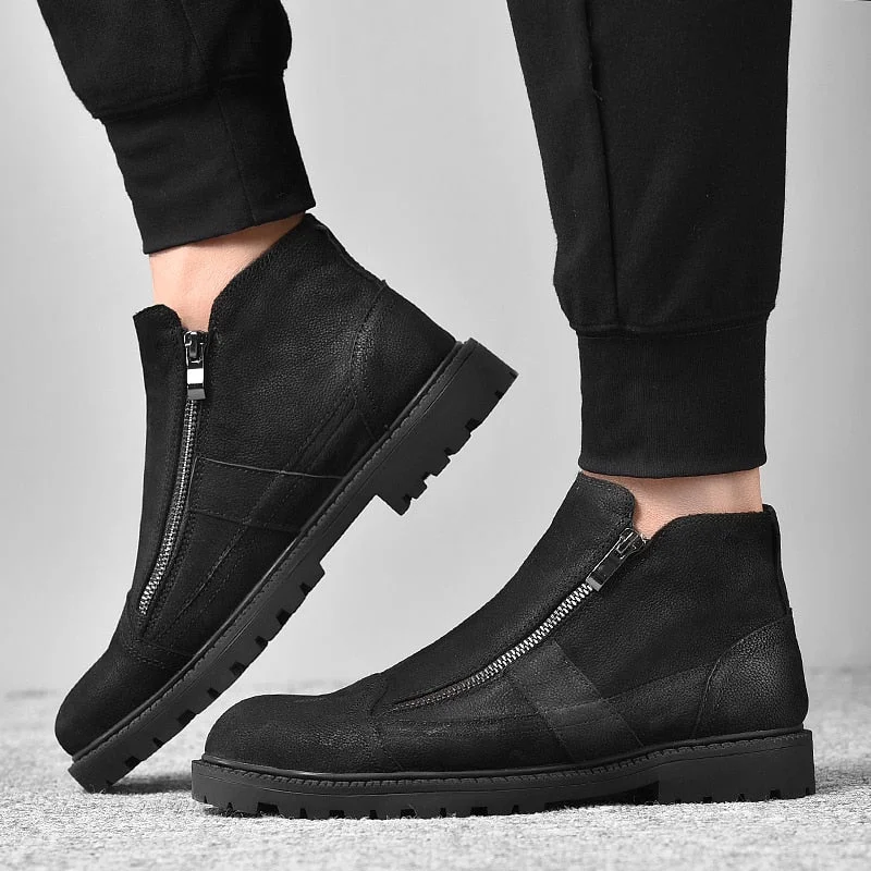 Winter Men Boots Genuine Leather Mens Casual Fahsion zip Ankle Boots Outdoor Comfortable Men cow Leather Boots For Man Shoes