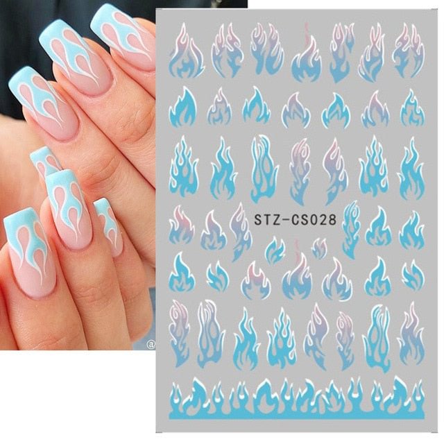 Nail Stickers Back Glue Fire Flame Shape Designs Nail Decal Decoration Tips For Beauty Salons