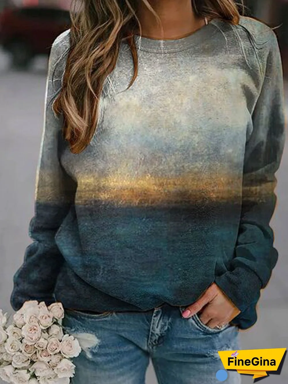 Scenery printed crew neck casual Sweatshirts