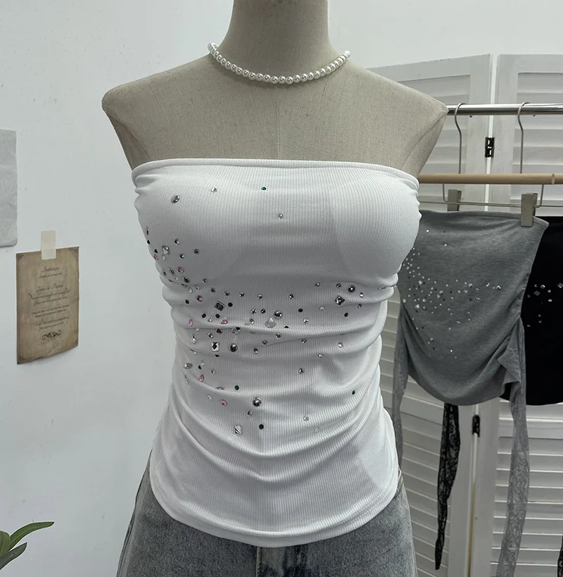 Nigikala Nigikala Diamond Splicing Lace-Back Strapped Braided Braided Braided Brae Folded Bra Sleeveless Top 1196