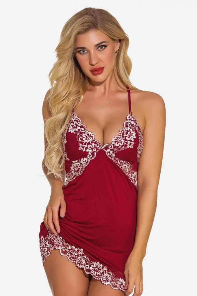 Lace Night Dress Lingerie Deep V Nightgown