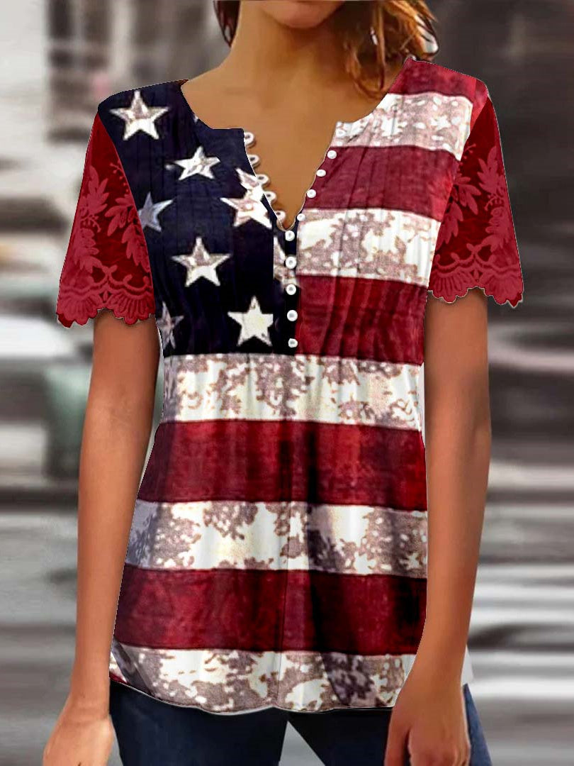 Women Long Sleeve V-neck Graphic Floral Printed Top