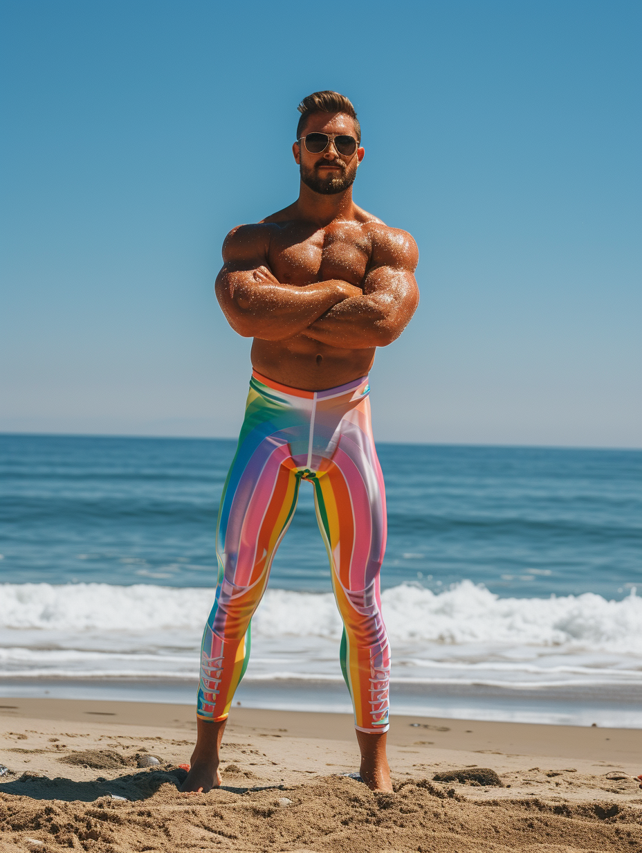 Men's Rainbow Print Long Jammer Swimsuit