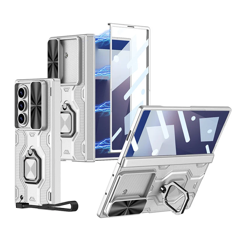 Suitable For Samsung Zfold7 Mobile Phone Case Sleeve Push Window Lens Ring Bracket Pen Slot Protective Cover Diamond Magnetic Adsorption Pen