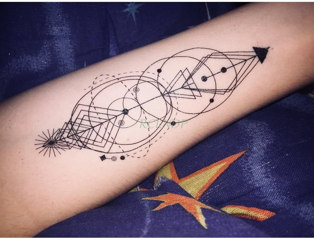 Waterproof Temporary Tattoo Sticker large rhombus square totem line tattoo flame tatto stickers flash tatoo fake tattoos for men