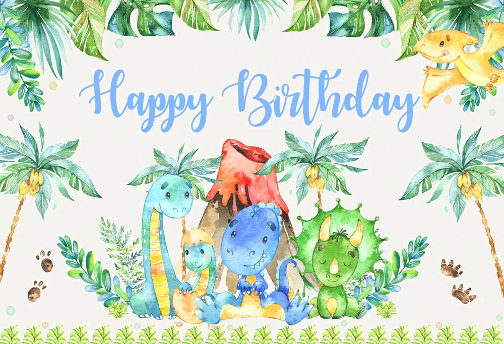Jungle And Cute Baby Dinosaur Happy Birthday Party Backdrop For Boy RedBirdParty