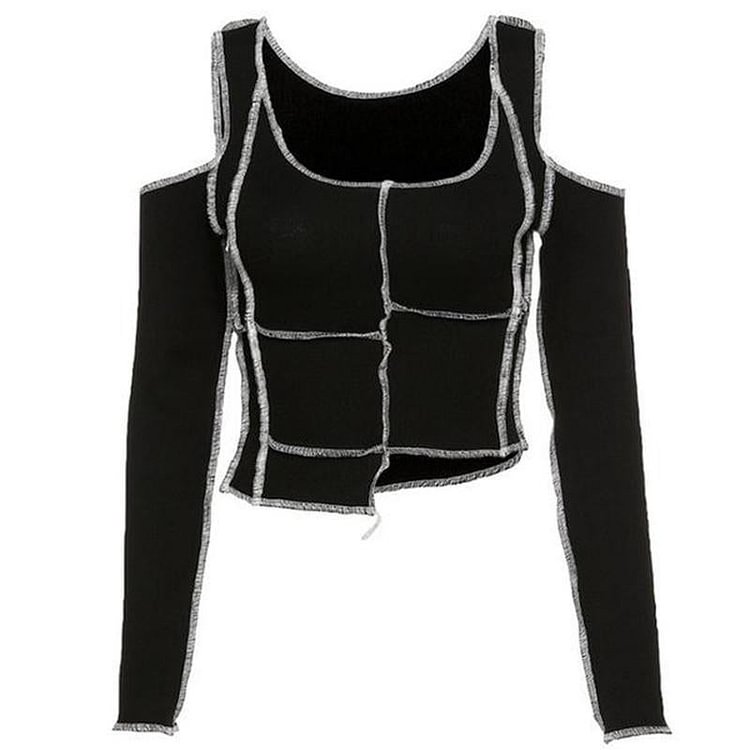Cold Shoulder Patchwork Top