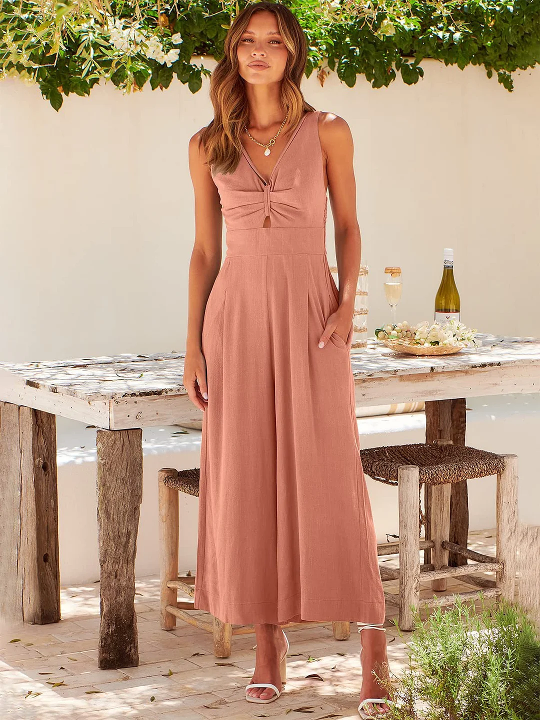 V Neck Cutout High-Waist Jumpsuits(Buy 2 free shipping)