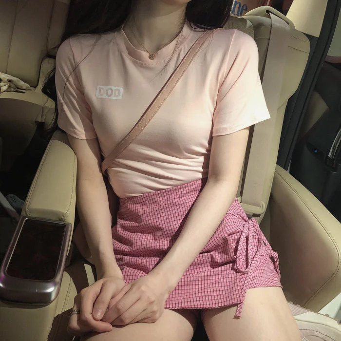 Lettering Short-Sleeve T-Shirt / Plaid Skort YP1743
